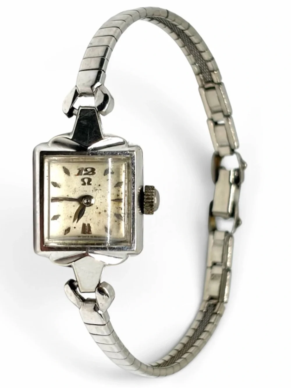 Antique Omega White 10k Gold Filled Mechanical Wind Vintage Wrist Watch WORKING